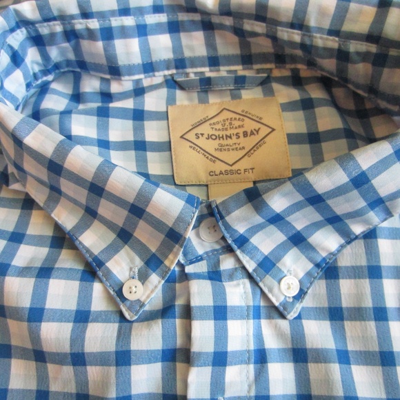 St John's Bay Classic Fit Long Sleeve Blue/White Plaid Men's 3XLT Button Shirt - Picture 4 of 5
